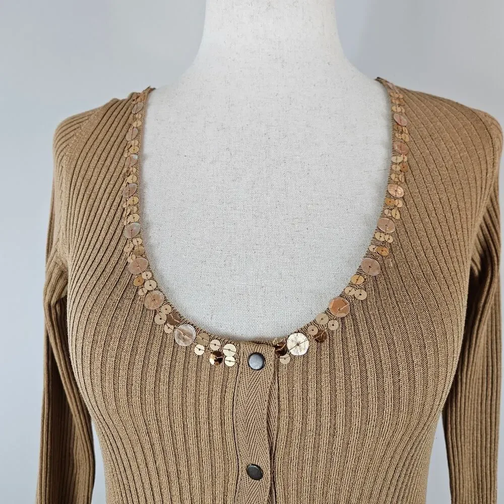 Y2k Blumarine Sequin Carsigan Ribbed Knit Silk Blend - Small - Picture 6 of 6